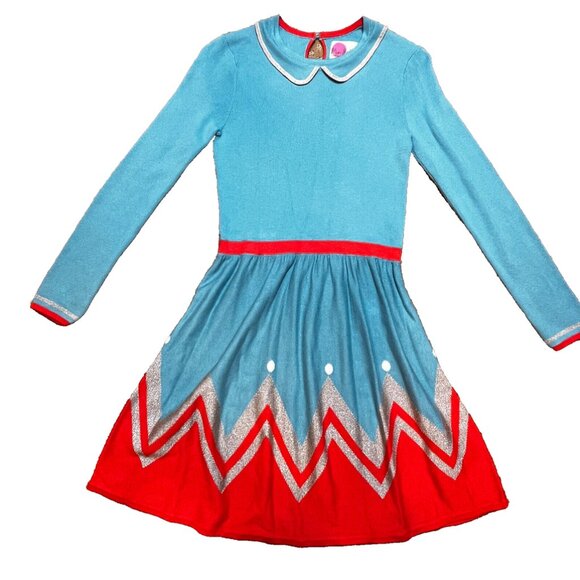 Mini Boden Other - Mini Boden Blue Metallic Holiday Sweater Dress Girls 9-10Y Modest Family Photos